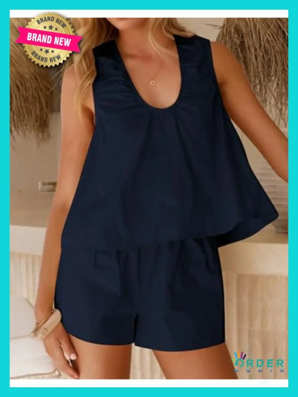 Sleeveless Scoop Neck Tank Top and High Waist Shorts Matching Summer Set